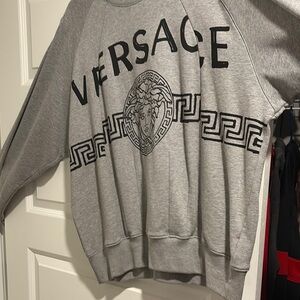 Versace Gray Crewneck Sweater with Greek Key Pattern